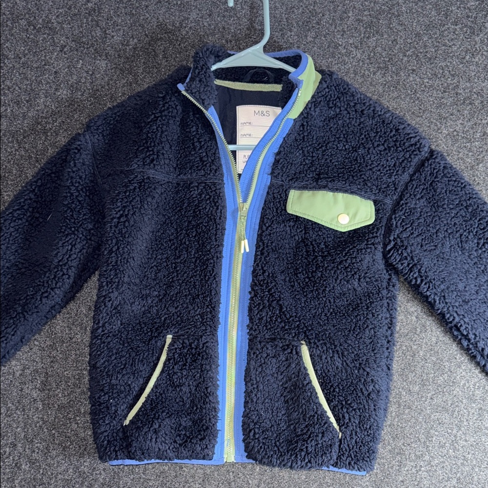M&S Navy Sherpa Jacket with Green Accents 9 to 10 years old